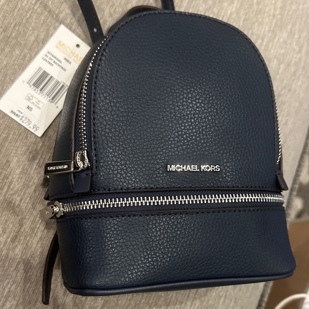Michael Kors Dark Blue Backpack with Silver Accents